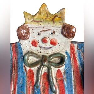 Italy-trinket dish clown hand-painted glazed pottery. Unique and colorful EUC!